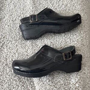 Sanita Glossy Black Leather Mules